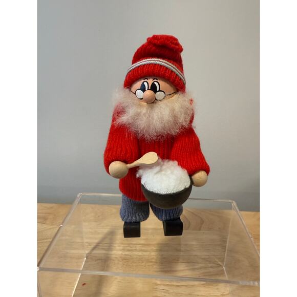 Ljungstroms Of Sweden Tomte Wooden Figure Santa With Mixing Bowl Vintage JL - Picture 1 of 12